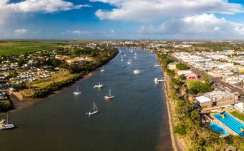 View of Bundaberg QLD, aerial shot of housing