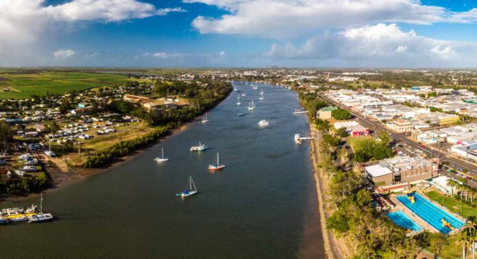View of Bundaberg QLD, aerial shot of housing