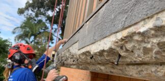 Buyer Beware – Concrete Cancer Risk for South East Queensland Buyers Concrete cancer repairs to high rise balcony. Image by Gecko Rope Access.